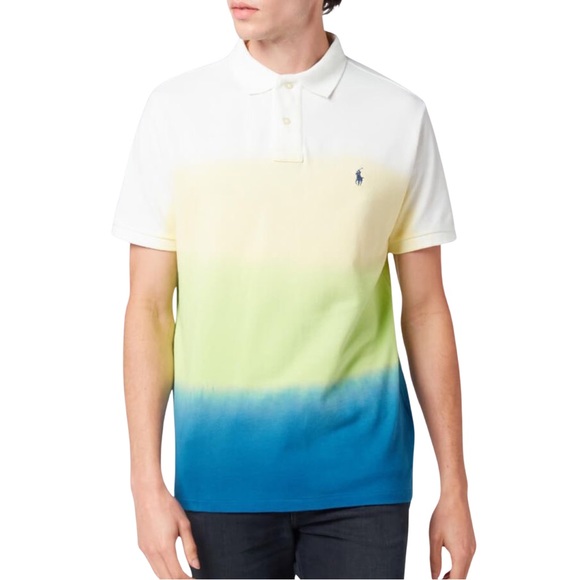 Polo Ralph Lauren Men's Custom Slim Fit Polo Shirt Bright Navy Dip Dye Multi - Picture 3 of 11